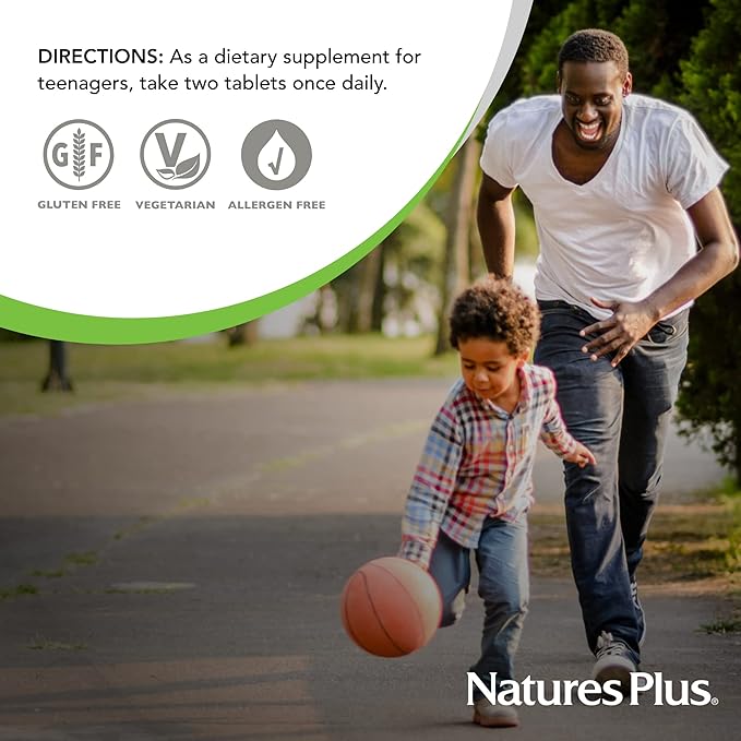 NaturesPlus Source of Life Power Teen - 180 Vegetarian Tablets - Teen Multivitamin with Minerals &amp Whole Foods for Mental Focus Energy Booster - Gluten-Free - 90 Servings