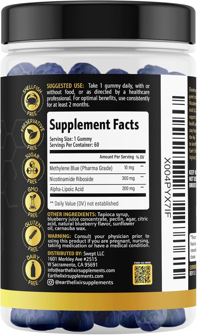 3-in-1 Methylene Blue Gummies – Methylene Blue Pharmaceutical Grade w/Alpha Lipoic Acid (ALA) &amp NAD Supplement for Energy Cognitive &amp Cellular Support – 2 Month Supply &amp 3rd Party Tested