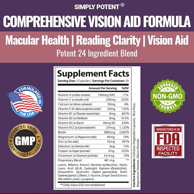 Lutein &amp Zeaxanthin Eye Health Supplements for Adults Natural Eye &amp Vision Formula w/Vitamin A Lutein Zeaxanthin Bilberry Extract Eyebright &amp Lycopene for Retina &amp Lens 60 Caps