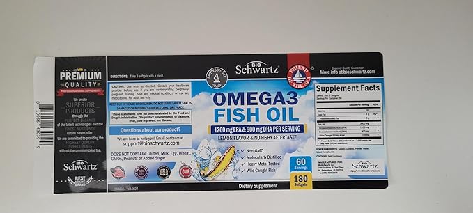 Triple Strength Omega 3 Fish Oil 3000mg - High Potency Omega 3 Supplement for Women and Men Burpless Lemon Flavor Fish Oil - 2250mg Essential Fatty Acids with DHA &amp EPA Wild Caught 180 Softgels