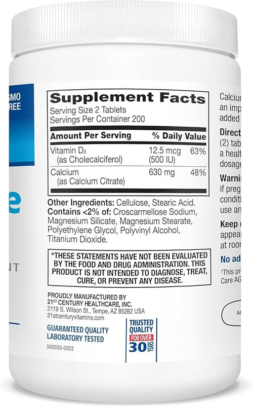 21st Century Calcium Citrate + Vitamin D Caplets - 400 ct Pack of 3