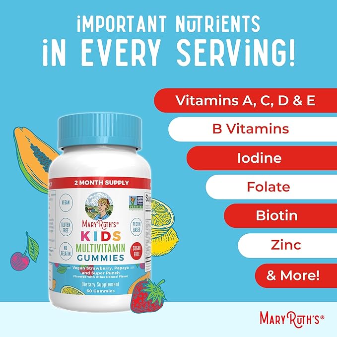 MaryRuth Organics Multivitamin and Probiotic Gummies (Strawberry) for Kids | Clean Label Project Verified® | Vitamins for Gut Health Immunity &amp Overall Wellness | Vegan Non-GMO Gluten Free