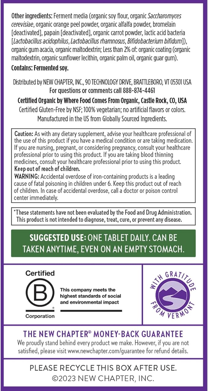 New Chapter Women’s Multivitamin Iron B6 B12 Biotin for Hair Growth D3 Vit C Zinc for Immune &amp Stress Support Gentle on an Empty Stomach One Daily Non-GMO Gluten-Free 18+ 96 Tablets
