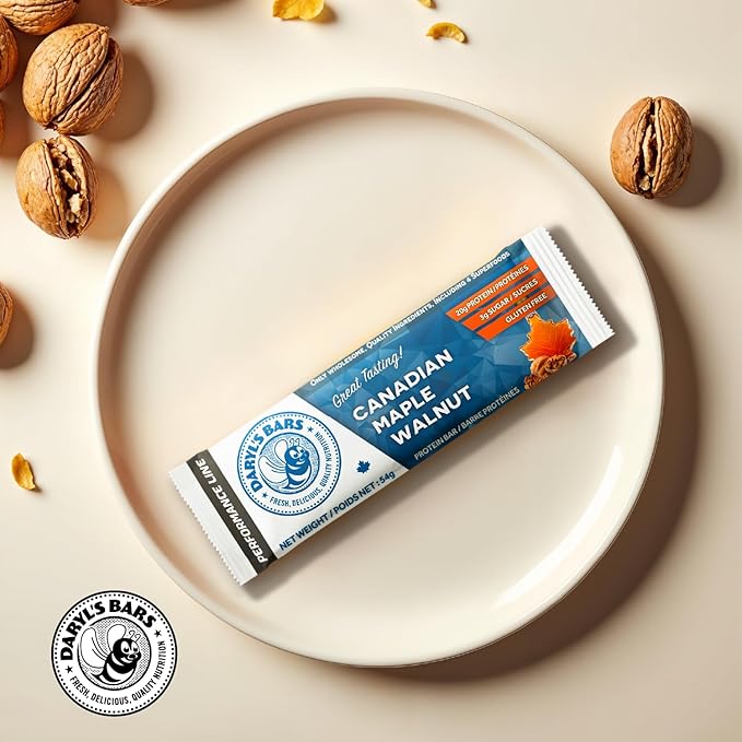 Daryl's Bars Canadian Maple Walnut On the Go Whey Protein Bars Gluten Free 20gr of Protein Snack Meal Replacement Pack of 1