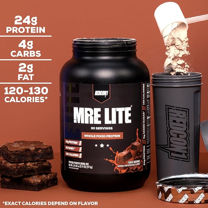REDCON1 MRE Lite Whole Food Protein Powder Peanut Butter Cookie - Low Carb &amp Whey Free Meal Replacement with Animal Protein Blends - Easy to Digest Supplement Made with MCT Oils (30 Servings)