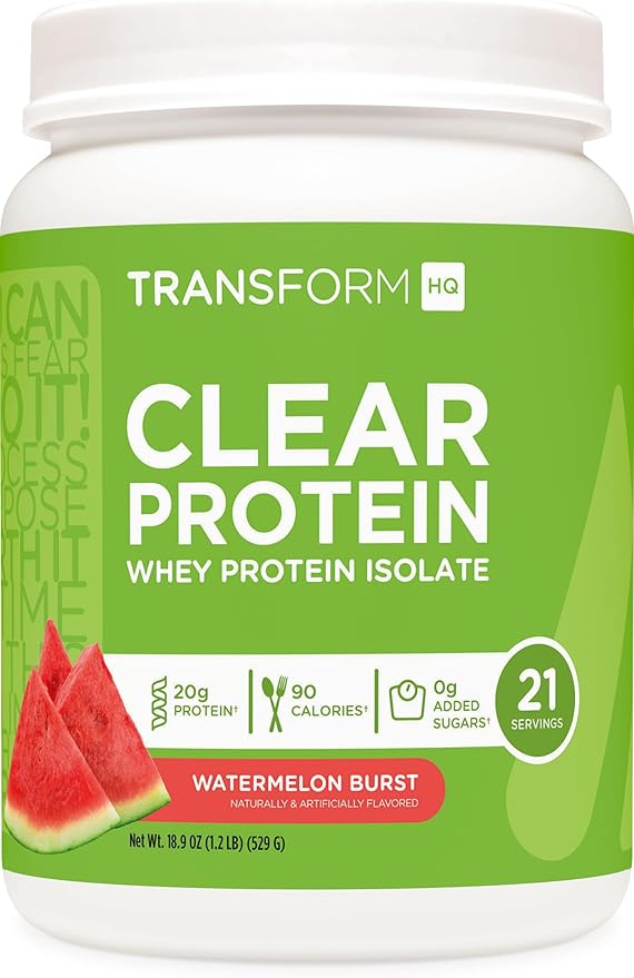 TransformHQ Clear Protein Powder (Watermelon Burst) 21 Servings - Whey Protein Isolate 20g of Protein 90 Calories 0g Added Sugars