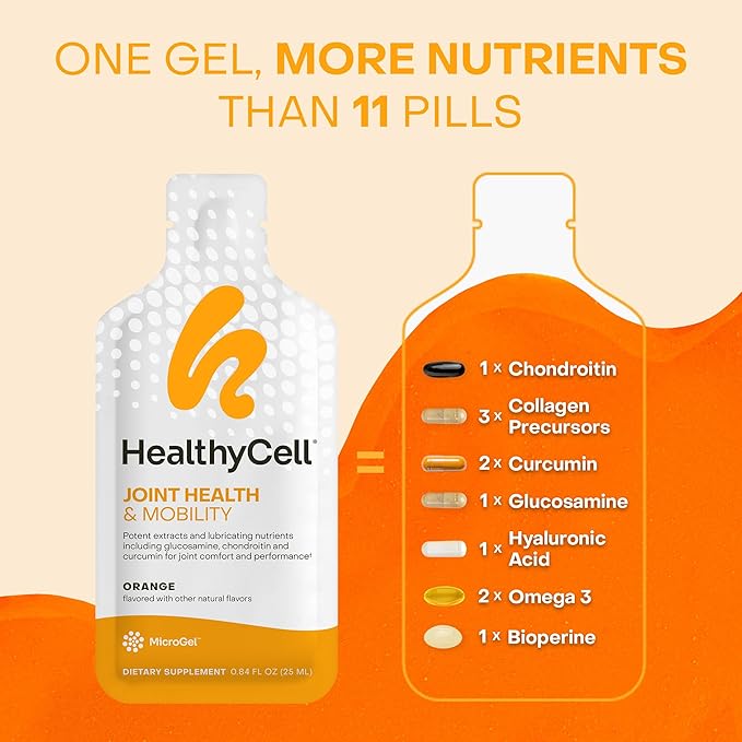 Healthycell Joint Health &amp Mobility Daily Liquid Supplement - Joint Support Supplement Inflammation Response Cartilage &amp Flexibility with Curcumin Glucosamine &amp Chondroitin - 14 Gel Pac