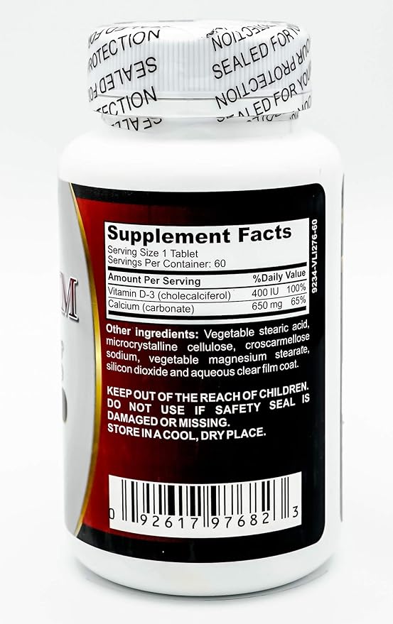 Calcium Plus Vitamin D3 60 Tablet All Naturals Supports Bone Health Good for Seniors Pregnancy and Menopause Made in USA Gluten Free FDA Registered Facility Non GMO