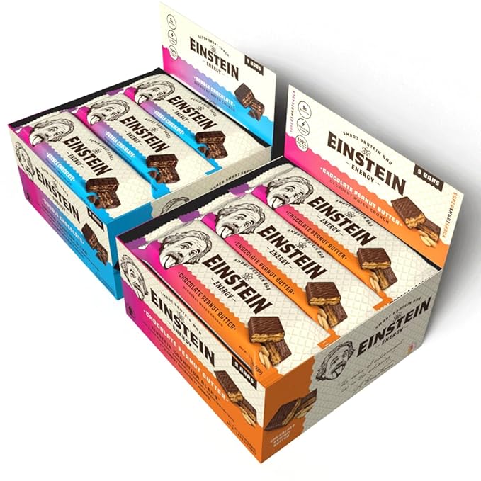 Einstein Energy Smart Snack Bars- Double Chocolate &amp Peanut Butter Protein Bars with Lion’s Mane Green Tea Extract &amp Caffeine for Focused Energy- Chocolate Wafers Bars Boost Mind Body &amp