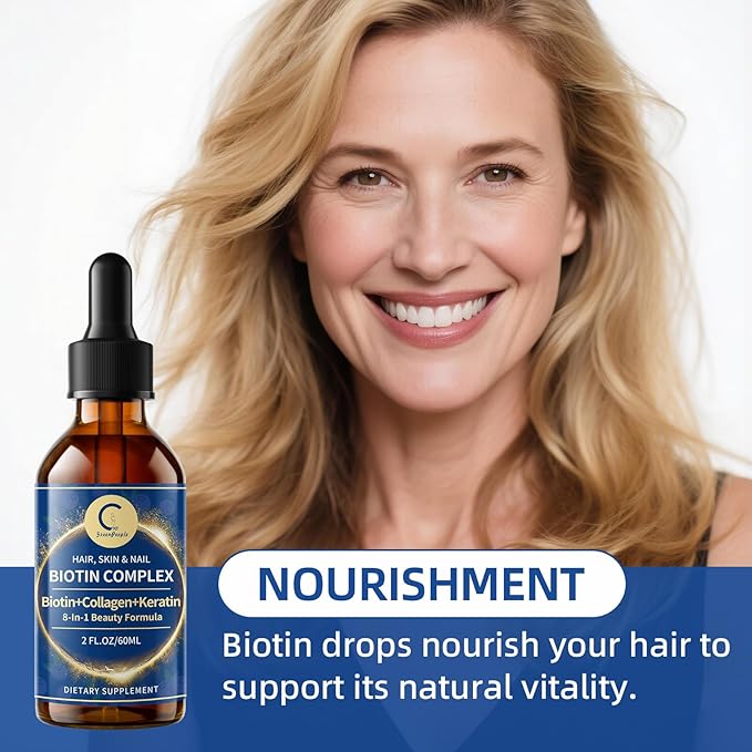 Liquid Biotin &amp Collagen Drops 20000mcg--High Potency Hair Growth Vitamin Support - Biotin and Liquid Collagen Supplement for Women &amp Men - Glowing Skin Support Healthy Hair &amp Nail Growt