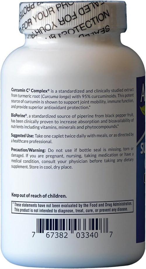 AFI Super Curcumin C3 Complex 1000mg Turmeric 95% no oxalates Black Pepper Extract Max Absorption for Joint Health Vegetarian Gluten-Free Non-GMO