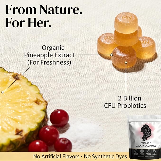 Feminine Wellness Gummies for Women Pineapple Flavored Intimate Health &amp Immune Support 60 Count (2PCS)