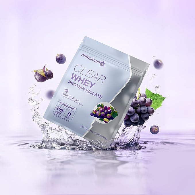 Nutrasumma Clear Whey Protein Isolate Powder 20g Protein Sugar Free Fat Free Lactose Free Moonlit Grape Flavor 1.21 lb 22 Servings