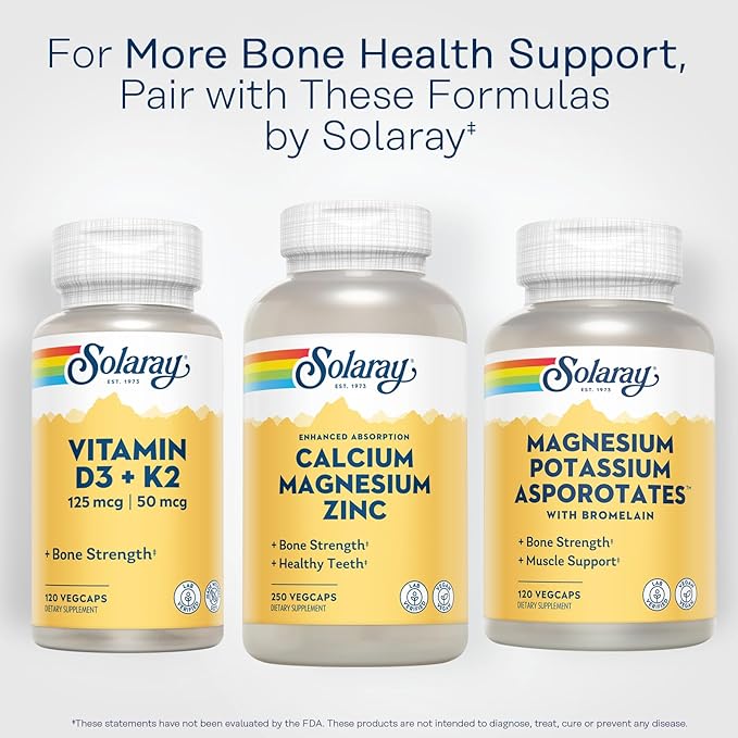 SOLARAY Calcium Magnesium Zinc Supplement - with Calcium 1000mg Magnesium 500mg - Bone Health Muscle Function Heart Health and Immune Support - Vegan 60 Day Guarantee 62 Servings 250 VegCaps