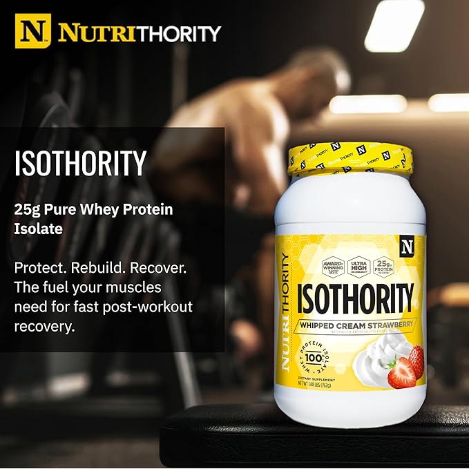 Nutrithority - Isothority Isolated Whey Protein Powder with Ultra-Absorbable Protein &amp BCAAs to Build Muscle and Accelerate Recovery Keto Friendly Low Carbs Gluten Free (Whipped Cream Strawberr