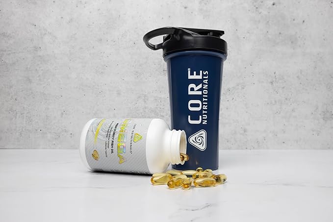Core Nutritionals Omega High Purity Fish Oil | Triglyceride Form EPA &amp DHA | 1300mg Omega-3s | Brain &amp Heart Health Support | Lemon Taste | 120 Softgels