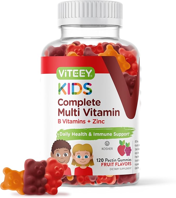 Viteey Kids Multivitamin Gummies Complete Daily Essential Kids Vitamins - Great for Immune Support &amp Overall Health - 12 Essential Minerals &amp Vitamins - Vegetarian Gelatin Free- Fruit Flavor