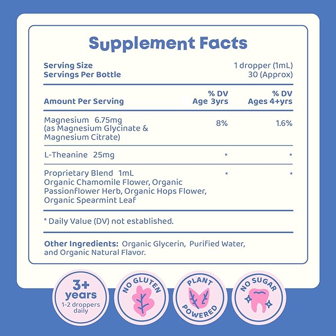 JoySpring Calmify Magnesium Glycinate for Kids | Liquid Magnesium with L-Theanine Supplement | Chamomile Extract &amp Passion Flower Extract | Sugar-Free Calm Drops | 1 fl oz (30 Servings) (Pack of 2