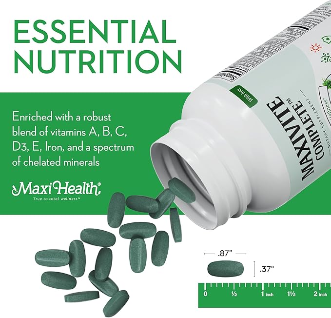 Maxi Health Complete Once Daily Vitamins for Men &amp Women - Multivitamin for Women &amp Men with Iron Vitamin A B1 B2 B3 B6 B12 C D3 E Zinc (90 Tablets)