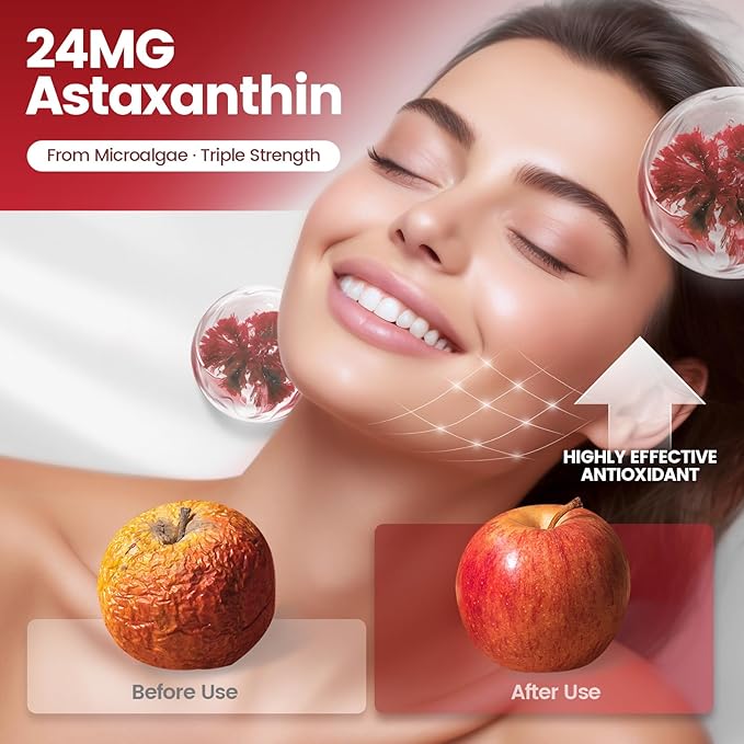 10 in 1 Astaxanthin Supplements 24mg 16 Month Supply Astaxantina Antioxidant from Haematococcus Pluvialis Contains Lycopene Grape Seed Vitamin E &amp More Supports Eye Joints Skin Health 4 B