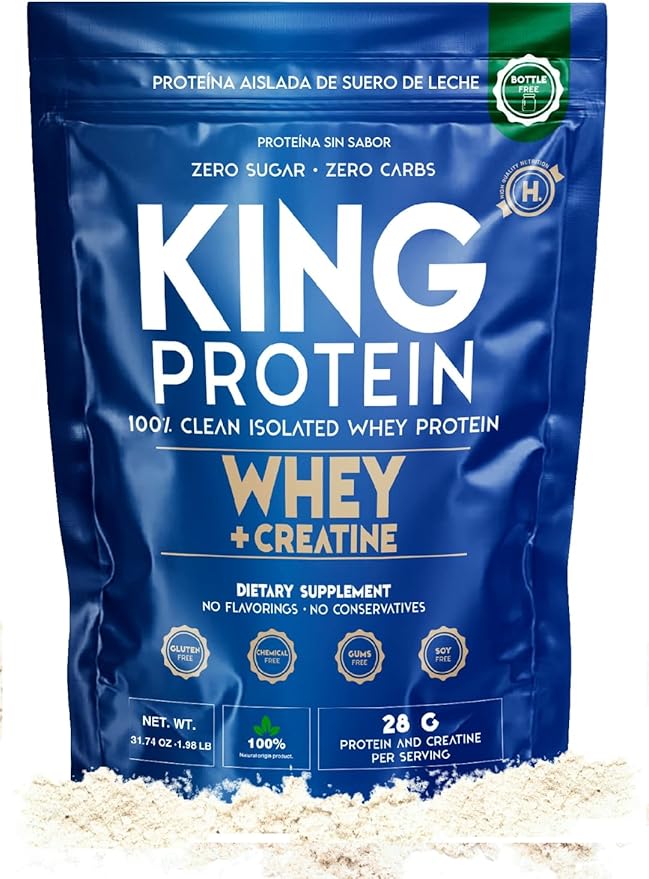 Clean Unflavored Whey Isolate Protein Powder with Creatine | 23g plus 5g Creatine &amp Organic BCAA per Serving | 100% Natural | No Carbs | Preservatives GMO Soy &amp Gluten Free 30 Servings
