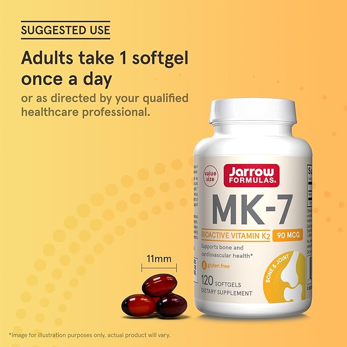 Jarrow Formulas MK-7 90 mcg - Bioactive Form of Vitamin K2-120 Servings (Softgels) - for Bone &amp Cardiovascular Health - Vitamin K2 MK-7 Dietary Supplement - Gluten-Free