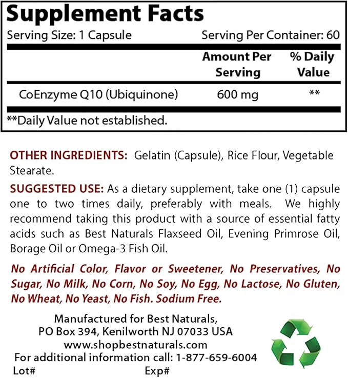 Best Naturals CoQ10 600 mg &amp Inositol 1000mg
