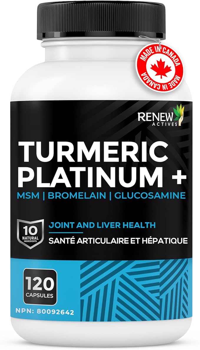 Renew Actives Turmeric Platinum 1350MG per 3 Capsules with Black Pepper &amp Ginger – Antioxidant Liver &amp Digestive Support – Reduces Inflammation &amp Boosts Immunity – Made in Canada – 120 Ca