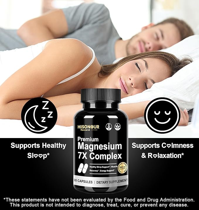 Magnesium Glycinate Complex Supplement - 7 Type Magnesium Complex with Vitamin B6 Magnesio Glycinate Citrate Malate &amp More - High Absorption Vegan Non-GMO - 90 Capsules