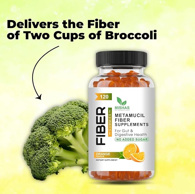 Mishas Nutraceuticals Fiber Gummies Sugar-Free Orange 5g Prebiotic Fiber Supplement 120 Count