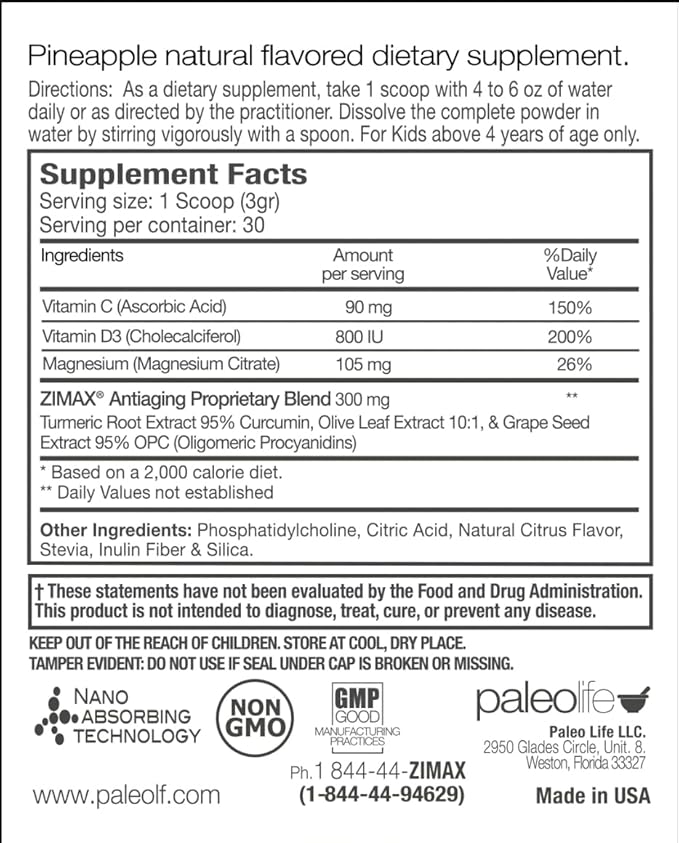 ZIMAX Junior Super Antioxidant for Children and Adolescents Between 4 and 16 Years 100% Natural with Vitamin C Magnesium Vitamin D3Curcumin Ginger and Minerals