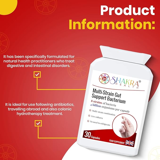 Multi-Strain Gut Support Bacterium (30 Capsules) Soothes &amp Supports Gut Bowel &amp Digestive Health Colon Issues &amp I. B. S Relief. Powerful Multi-Strain Pro-Biotic | Shakra Health