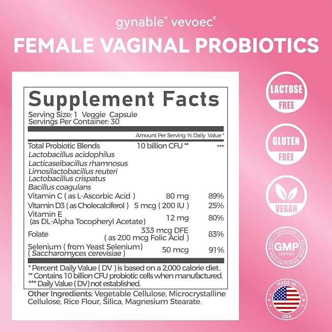 Gynable Vaginal Probiotic for Women- Female Probiotic for pH BalanceUpgraded to 10 Billion CFU Probiotics Odor Control Yeast Balance Promote Healthy Vaginal Flora &amp Feminine Health
