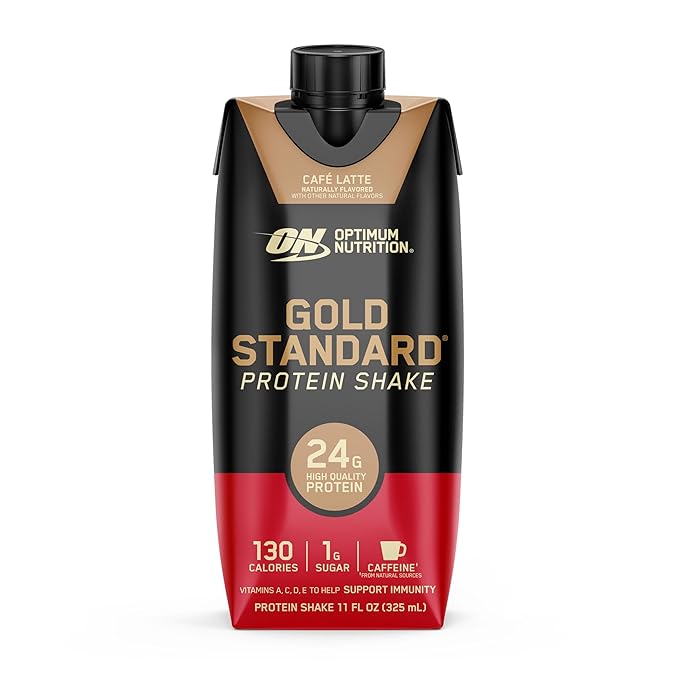 Optimum Nutrition Gold Standard Protein Shake 24g Protein Ready to Drink Protein Shakes Gluten Free Cafe Latte 11 Fl Oz (Pack of 12)