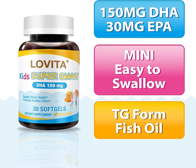 LOVITA Total Home Health Bundle - 5 Adult Fish Oil &amp 3 Kid’s Super Smart Burpless Omega-3 for Parents &amp Kids (8 Pc Value Pack)