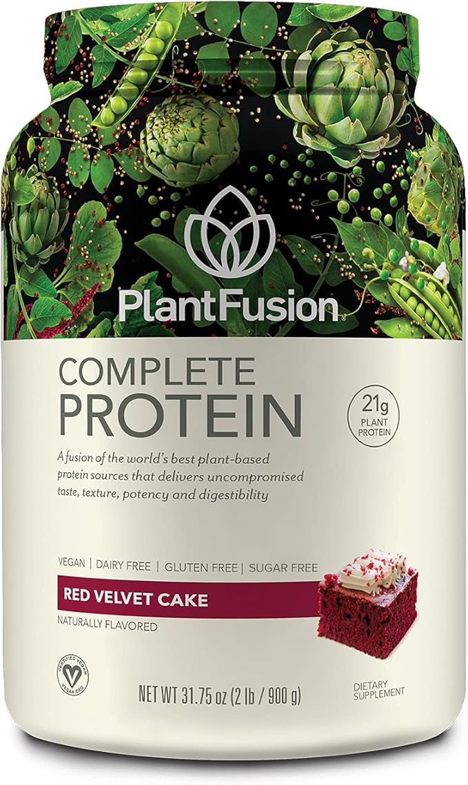PlantFusion Complete Vegan Protein Powder - Plant Based Protein Powder With BCAAs Digestive Enzymes and Pea Protein - Keto Gluten Free Soy Free Non-Dairy No Sugar Non-GMO - Red Velvet 2 lb