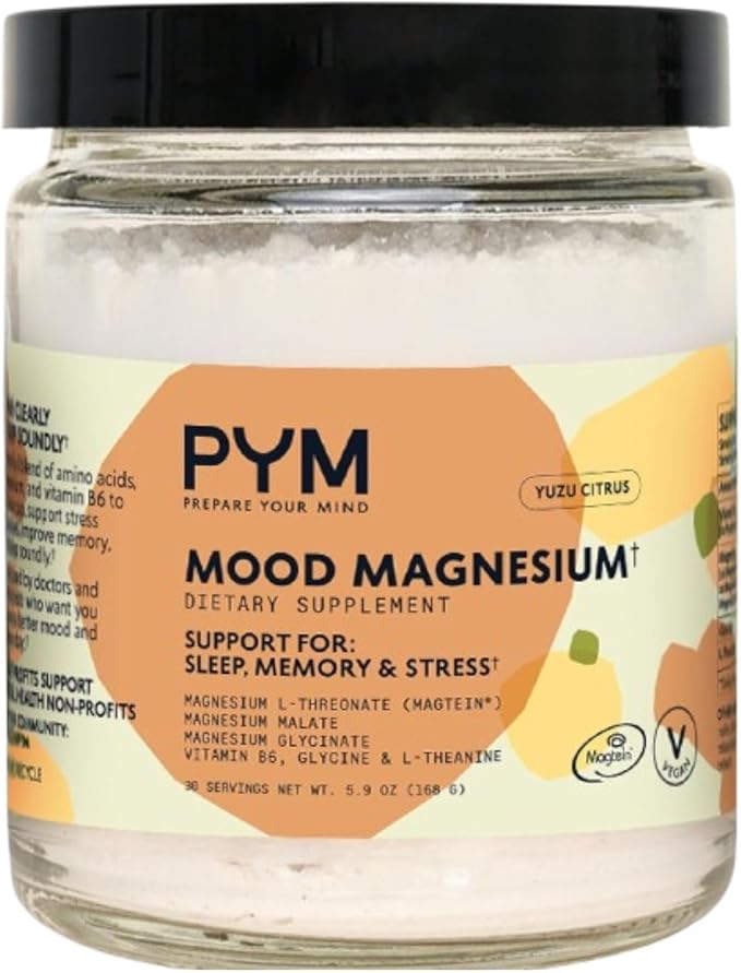 PYM Mood Magnesium Powder to Support Stress &amp Better Sleep 30 servings - Magnesium Glycinate Magnesium Malate &amp l-Threonate Yuzu Citrus | Non-GMO Vegan Gluten-Free | All Natural Made in