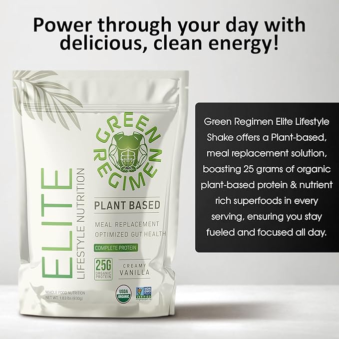 Green Regimen Elite Plant-Based Protein Powder - 25g Complete Hemp &amp Pea Protein Meal Replacement High-Protein Vegan Shake NonGMO Gluten-Free Dairy-Free Low Carb - (Vanilla - 1 Month Supply)