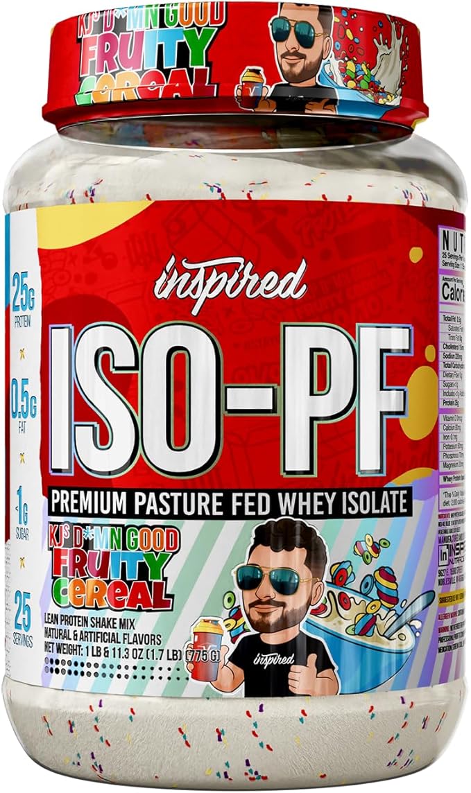 Inspired Nutraceuticals ISO-PF Grass Fed Whey Protein Isolate Free from Hormones GMOs and Antibiotics - Fruity Cereal (27.5 Ounces)