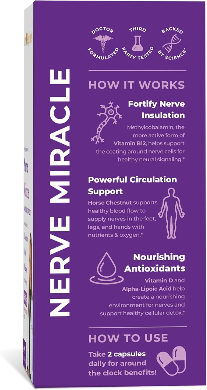 Nerve Miracle Maximum Strength Supplement | Nerve Health Support | Legs Feet Hands Toes | Mega Dose of Alpha Lipoic Acid ALA &amp Vitamin B12