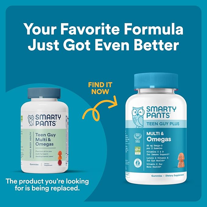 SmartyPants Teen Guy Formula Daily Multivitamin Gummies: Vitamins C B12 K Zinc &amp Biotin for Immune Support Energy Skin &amp Hair Support Assorted Fruit Flavor 120 Gummies (30 Day Supply)