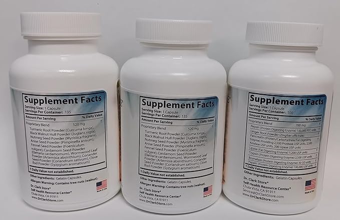 Dr Clark Store Quick Defence Botanical Support Kit 370 Capsules with Digestive Enzymes Green Black Walnut Hull Wormwood Cloves Herbal Blend for Internal Balance and Gut Health Non-GMO USA Made