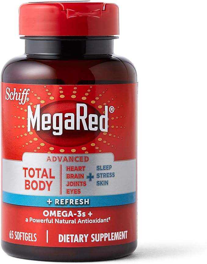 MegaRed Omega-3 Blend Total Body + Refresh 500mg Softgels (65 Count in a Bottle) Easily Absorbed Krill Oil to Support Your Heart Joints Brain &amp Eyes