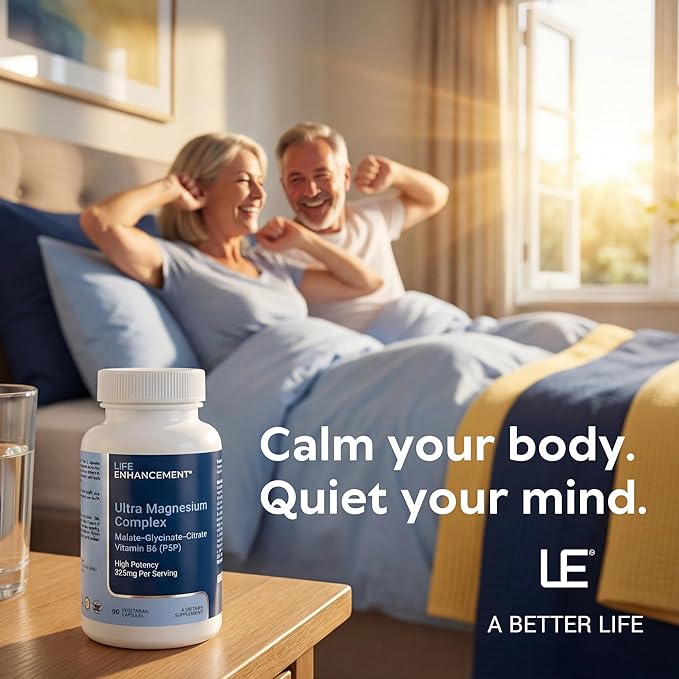 Life Enhancement Ultra Triple Magnesium Complex - 325 mg - with B6 Glycinate Malate &amp Citrate - Magnesium Supplement Enhance Sleep and Brain Function - Made in USA (90 Vegetarian Capsules)