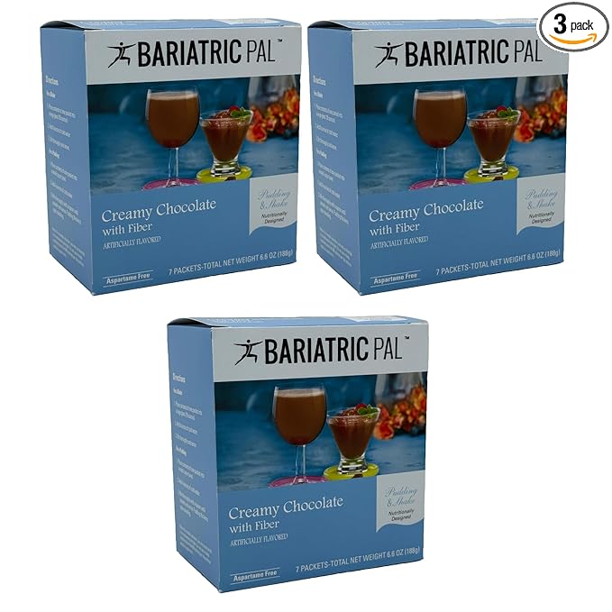 BariatricPal 15g Protein Aspartame-Free Pudding &amp Shake - Creamy Chocolate with Fiber (3-Pack)