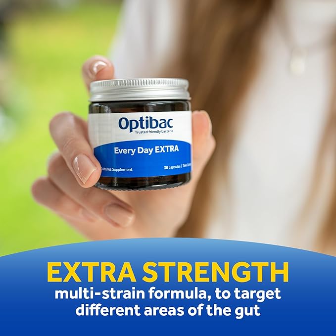 OptiBac Probiotics Every Day Extra 30 Capsules | High Strength Digestive Probiotics with 20 Billion CFU | Vegan Supplement with Lactobacillus Acidophilus NCFM | for Everyday Digestive Health