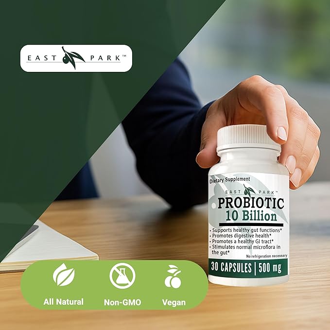 East Park Research d-Lenolate Probiotic Supplement | Probiotic 10 Billion CFUs Supports Gut &amp Digestive Health | Dietary Supplement Probiotics for Women and Men (500mg) 30 Capsules