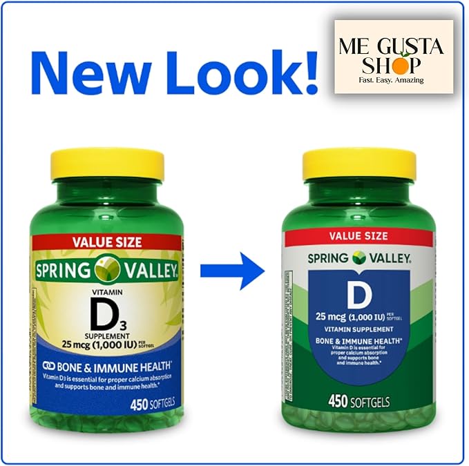 Vitamin D 25mcg 1000 IU 450 Count Softgels Spring Valley + Pill case