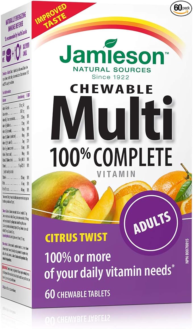 Jamieson 100% Complete Chewable Multivitamin for Adults Citrus Twist Multi 60 chewable tablets