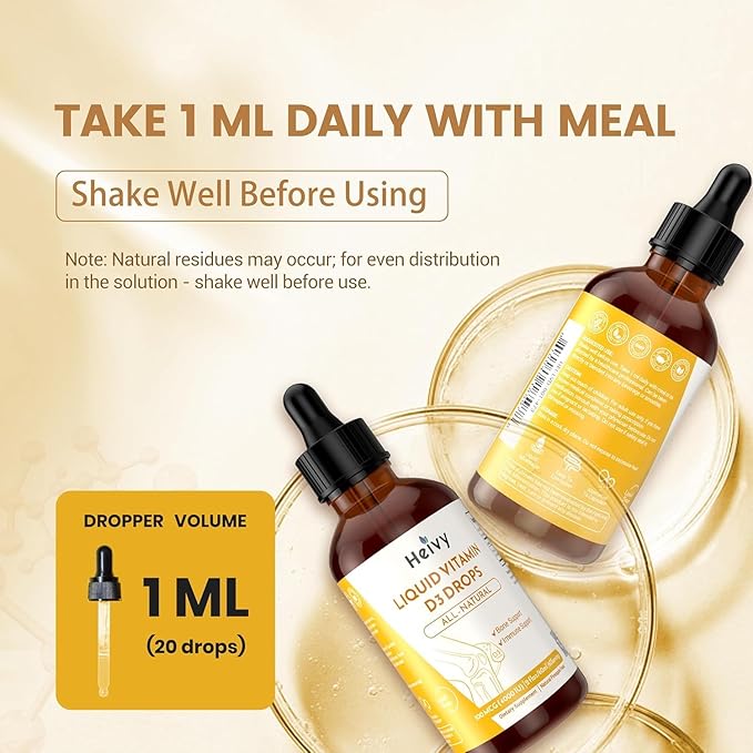Heivy Liquid Vitamin D Drops Pineapple Flavour Vitamin D3 100 mcg (4000 IU) Per Serving Bone &amp Immune Support Vegan Gluten-Free Non-GMO 2 Fl Oz/60ml (Pack of 2)